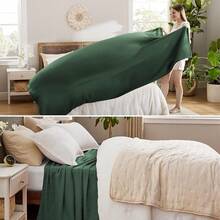 % Cotton Twin XL Size Bed Blanket - Breathable, Lightweight, Soft Cozy Herringbone Woven Summer Blanket College Dorm, White, 66x90 Inches - 10 - 深綠色 - 查看 3