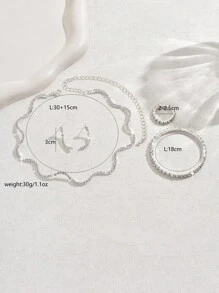 3 件几何铜新娘水钻项链、耳环和手链套装、婚礼派对礼服配饰