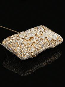 1pc Glittery Elegant Party Handbag, Luxury Women's Crystal Clutch Bag, Fashion Cosmetics & Perfume Handbag, Handcrafted Sparkling Crystal-Studded Metallic Purse, Suitable For Formal Events Like Parties, Galas, And Gatherings For Sophisticated Ladies (Not For Storing Phones) - Multicolor - View 12