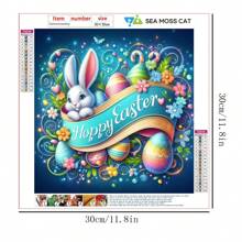 SEA MOSS CAT 5D Diamond Painting DIY Kit - Full Drill Round Diamond Easter Rabbit Embroidery Cross Stitch Art Craft - Animal Theme Canvas Wall Decor, Suitable For Beginners And Craft Lovers, Ideal Home And Office Decorative Gift