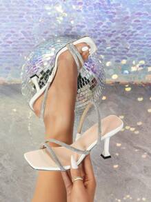 Women's White High Heel Sandals, New Fashionable Comfortable Minimalist Design, Suitable For Spring And Summer, With Shining Rhinestone - White - View 6