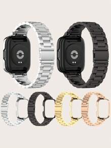 1pc Solid Color Casual 3-Faux Pearl Stainless Steel Frame + Strap Combo Metal Smart Watch Band Compatible With Redmi Watch 3 Active