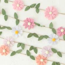 Handmade 1pc Floral Pennant Garland, Spring Flower Themed Birthday, Boho Style Pink, White, Orange, Purple Hanging Decoration, For Bedroom Decor And Photo Background