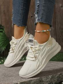 Women's Comfortable Breathable Fashion Versatile Casual Sneakers, Lightweight Anti-Slip Round Toe Hiking & Running Shoes - Beige - View 2