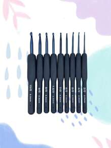 9 Stück blaues Häkelnadel Set, Edelstahl Häkelnadeln mit weichem Griff für Amigurumi, Stricken, Anfänger, geeignet für Strickwolle, Wollsocken, Pullover, Wollpuppen