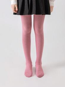 1件装女童/婴幼儿/儿童纯粉色条纹打底裤，公主风踩脚裤，长裤，适合舞蹈、日常穿着、上学等各种场合，四季皆宜 - 粉色 - 查看 2