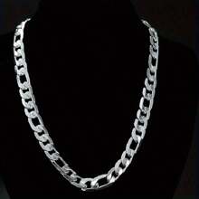 1pc Luxurious Figaro Chain Link Necklace Silver Plated Thick Chain Necklace, Pendant Necklace Punk Hip Hop Versatile Fashion Jewelry Accessories For Men, Ideal Father's Day Gift 18-28inches - 銀色 - 查看 3