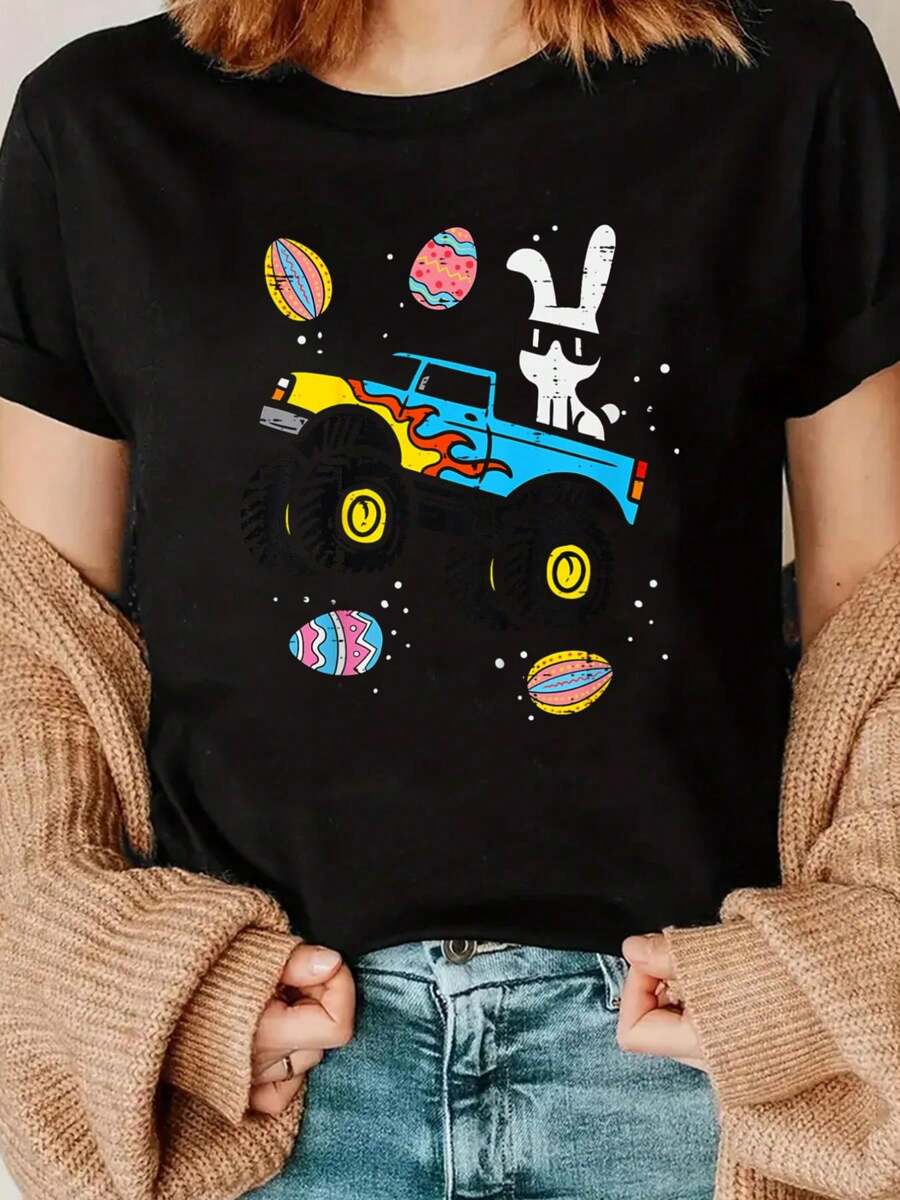 Kids Bunny Monster Truck Easter Eggs Cool Boys Kids Toddler Youth T-Shirt