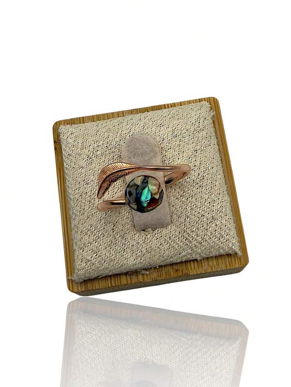 S925 Sterling Silver Copper And Leaf Abalone Adjustable Ring