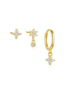 3Pcs Vintage Turquoise Flowers 925 Sterling Silver Earring For Women Classic Earring Set Minimalist Wedding Party Bridal Jewelry Fine Jewelry - Multicolor - View 12