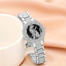 3pcs Women's Fashion Roman Numeral Rhinestone Dial Quartz Watch With Jewelry Set Of Necklace And Bracelet (No Box)