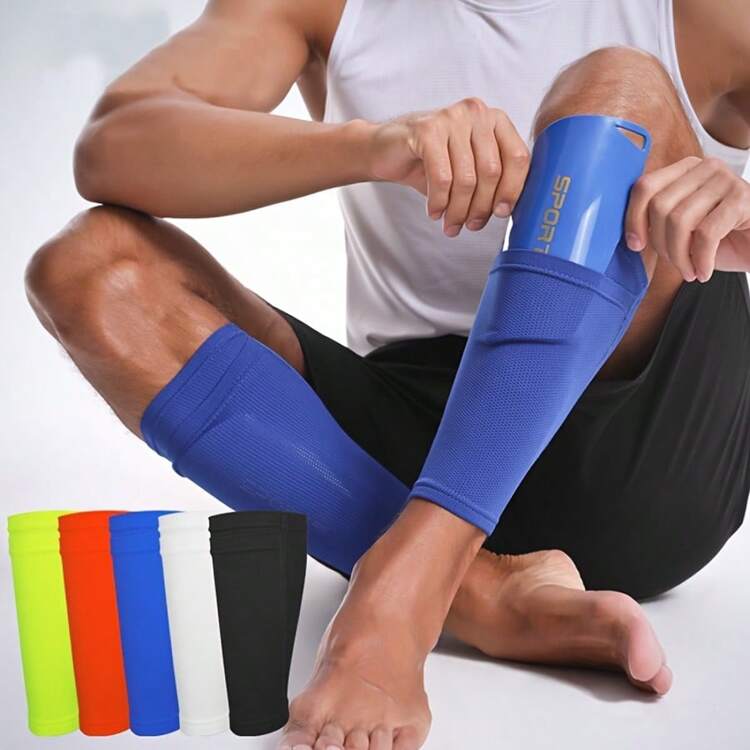 1 Pair Soccer Shin Guards With Pockets, Breathable Soft Double-Layer Sports Leg Protectors, Outdoor Sports Equipment - Multicolor - View 2