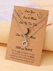 Goodwaro 2pcs Stainless Steel Sun & Moon Pendant Necklace Set, 18K Gold Plated, Minimalist Style, Love, Friendship Gift Suitable For Holidays, For Women - Gold 2-piece Set - View 10