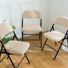 Folding Dining Chair Seat And Back Cover Set Solid Color Jacquard Stretch Chair Slipcover Home Decoration - 芥末黃 - 查看 5