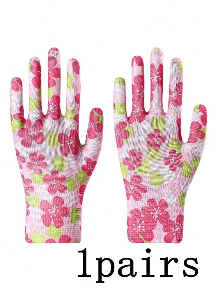 1/3/5/10双花卉尼龙针织印花工作手套，耐磨防滑透气，适用于家务、包装、园艺、收割 - 均碼 - 查看 9