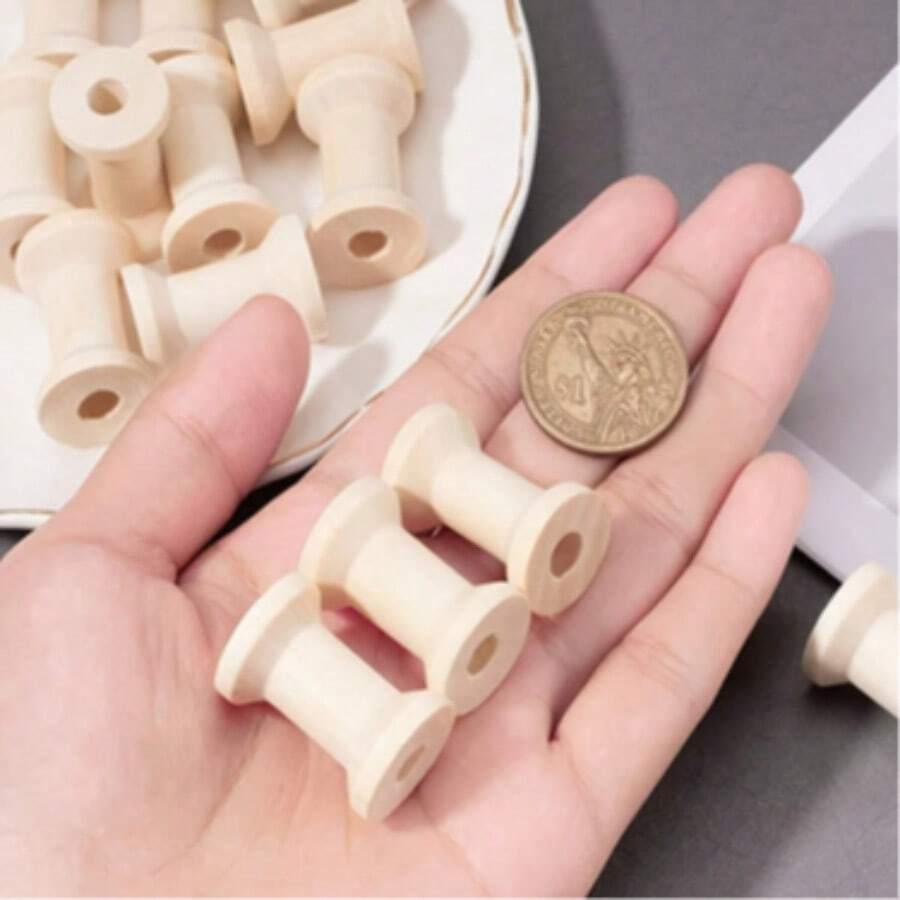 15pcs Wooden Empty Spools Mini Empty Thread Spools Wood Empty Bobbins ...