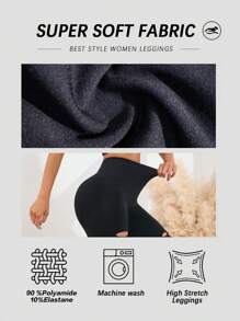 1pc Seamless Hollow-Out High Waist Elastic Skinny Leggings, Sporty Casual Slimming Pants - 黑色 - 查看 4