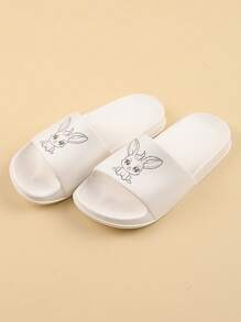 Damen Mode Kunststoff Hausschuhe, weiche, bequeme, rutschfeste, niedliche, cartoon-weiße, flache Badezimmer Dusch-Sandalen für den Sommer