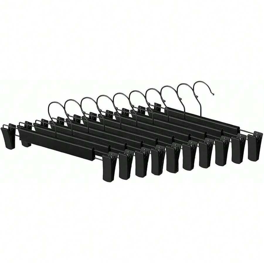 10-80 Pack Pack Clear Pants Hangers, Non-Slip Women's Skirt Hanger, Heavy Duty Slim Plastic Hanger, Space Saving Organizing Skirt Hanger With Clips For Pants, Skirts - 黑色 - 查看 1