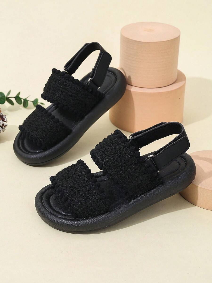 Toddler Solid Soft Bottom Beach Sandals, Boys' Fashionable Casual New Style Flat Sandals - Black - View 1
