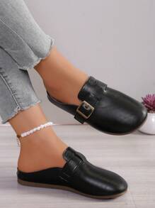 厚底一脚蹬封闭式鞋头穆勒凉鞋，休闲一脚蹬舒适乐福鞋，时尚丑可爱一脚蹬春季新款 - 黑色 - 查看 3