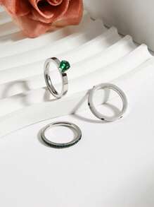 Set de 3 anillos de acero inoxidable con circonita cúbica de estilo elegante, joyería para damas, regalo para bodas, fiestas, reuniones sociales y citas