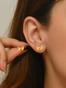 1 Pair Cute Bowknot Stainless Steel Stud Earrings, Suitable For Daily Wear For Girls