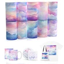 10 件/套，可热转印墨水纸，4.5 英寸 X 12 英寸或 12 英寸 X 12 英寸，水彩云转印纸适用于机器马克杯压机，转印墨水纸适用于 DIY T 恤马克杯手提袋