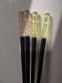 2/5 Pairs Cherry Blossom Amber Color Creative Tableware Chopsticks, Anti-Slip High-Temperature Resistant Antibacterial Alloy Chopsticks For Home Use,School Supplies