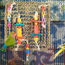 Parrot Climbing Net Woven Grass Net Chew Grind Teething Interactive Toy For Small & Medium Parrots, Parrot Cage Decor