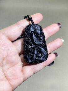 1 件黑曜石吊坠项链，心经，幸运符，繁荣，鱼形图案，个性化护身符，多功能项链礼物 - 黑色 - 查看 11