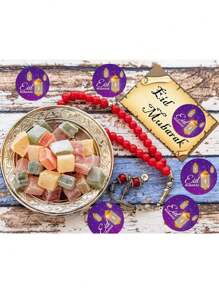 500 张/卷开斋节穆巴拉克新月自粘贴纸，粉红金圆形开斋节派对 DIY 装饰标签，伊斯兰礼品盒和袋子装饰用品，防水乙烯基贴纸