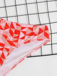 Men's Beach Pink Geometric Pattern Iridescent Triangle Swimming Trunks - Hot Pink - View 4