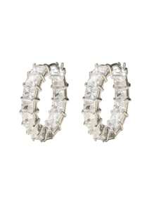 2 件套奢华水钻女士耳环，方晶锆石派对圈形耳环，适合婚礼、订婚、情人节礼物