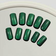 24 Peças Unhas Falsas Quadradas de Olho de Gato Verde Reutilizáveis para Manicure, Unhas Adesivas, Suprimentos de Unhas - Verde - Visão 5