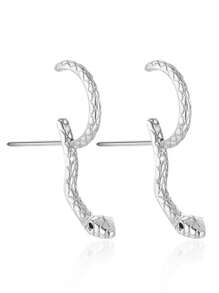 1對個性化銅蛇造型耳環,多種佩戴方式,極簡時尚女式耳墜 - 銀色 - 查看 3