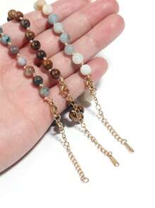 6 毫米天然石打结串珠项链、磨砂亚马逊石颈链、虎眼石颈链、优雅宝石项链、精致珠宝诞生石项链礼物 - 彩色 - 查看 4