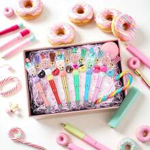 12sets Beadable Pens Bulk With Colorful Silicone Beads For DIY Pen Making Kit Smooth Writing Beaded Pen For Women Office School - Donuts - 查看 4