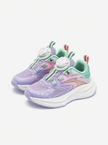 Annil Kinderschuhe für Jungen und Mädchen, Knopf Sneaker Laufschuhe, leichte Schuhe mit weicher Sohle, Frühling - Violett - Übersicht 1