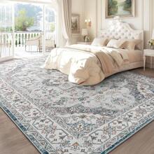 Homore Vintage Area Rugs For Living Room, Floral Medallion Washable Rug For Bedroom, Faux Wool Ultra Soft Retro Accent Rug, Non Slip Indoor Carpet For Kitchen Office Dining Room Decor - 藍色 - 查看 4