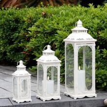 Set Of 3 Vintage Empty Metal Candle Lanterns 10/14/19.5''H Decorative Outdoor Lantern Metal Candle Holder With Tempered Glass For Home Living Room Garden Yard Parties Event Wedding Decor(Not Include Candles) - 白色 - 查看 4