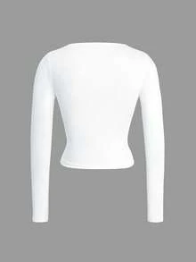 Vaiaye 女士夏季针织方领镂空性感收腰圣诞修身白色上衣 - 白色 - 查看 4