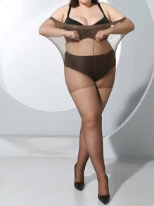 1 Pair Plus Size Women 20D Ultra Thin Sheer Minimalist Fashion Pantyhose - Coffee Brown - View 4