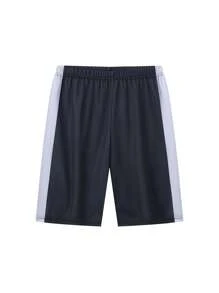 青少年男孩透气速干运动跑步短裤，宽松版型，网眼面料，户外健身百慕大裤 - 黑色 - 查看 2