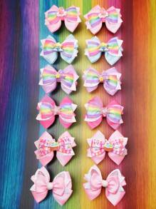 2pcs Digital Print Rainbow Glitter Bow Hair Clips, Suitable For Daily Outfits, Festival, Prom, Valentine's Day, Back To School And Graduation Occasions