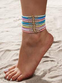 Bộ 10 vòng tay đàn hồi hạt CCB phong cách Boho & hạt gạo nhiều màu, phù hợp cho phụ nữ mặc đi nghỉ dưỡng/bãi biển - Nhiều màu - Xem 9