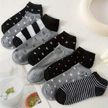 1/10/20 Pairs Women'S Ankle Socks, Black And Grey, Assorted Geometric Patterns, Comfortable Knit Fabric, Polyester 95%, Spandex 5%, 300g/M², Random Style Shipping - Multicolor - View 3