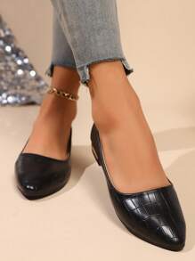 女士平底软皮鞋，适合搭配连衣裙，鞋底柔软透气，尖头休闲乐福鞋，大码，法式透气风格，韩式百搭优雅鞋款，黑色平底鞋适合工作装扮（脚宽者请选择大一码） - 黑色 - 查看 4