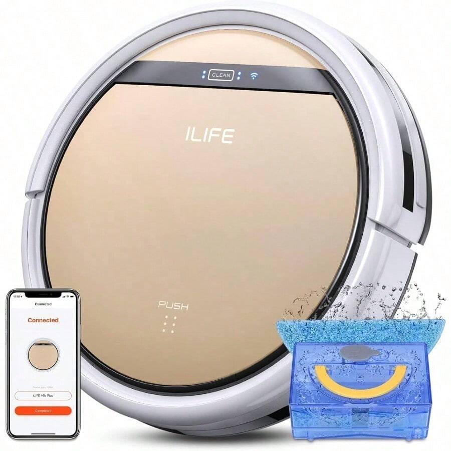 ILIFE V5s Plus Robot Aspirador y Mopa Combo, Funciona con 2.4G Wi-Fi/App/Alexa, Robot Aspirador Automático Autocargable, Delgado y Silencioso (V5s Pro Upgrade) - Tipo de Enchufe A USA (110-127V) - Ver 1