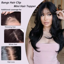 女士优雅直发顶饰，真人头发，10 英寸雷米发夹式皇冠接发，适合稀疏头发，手工绑扎 7x9 区域，Vsrhair 细刘海 - S銀灰色 - 查看 5